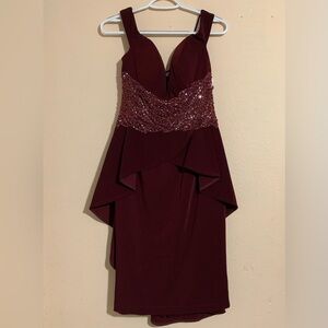 Jovani 04461 Knee Length Glittery Burgundy Cocktail Dress Size 8